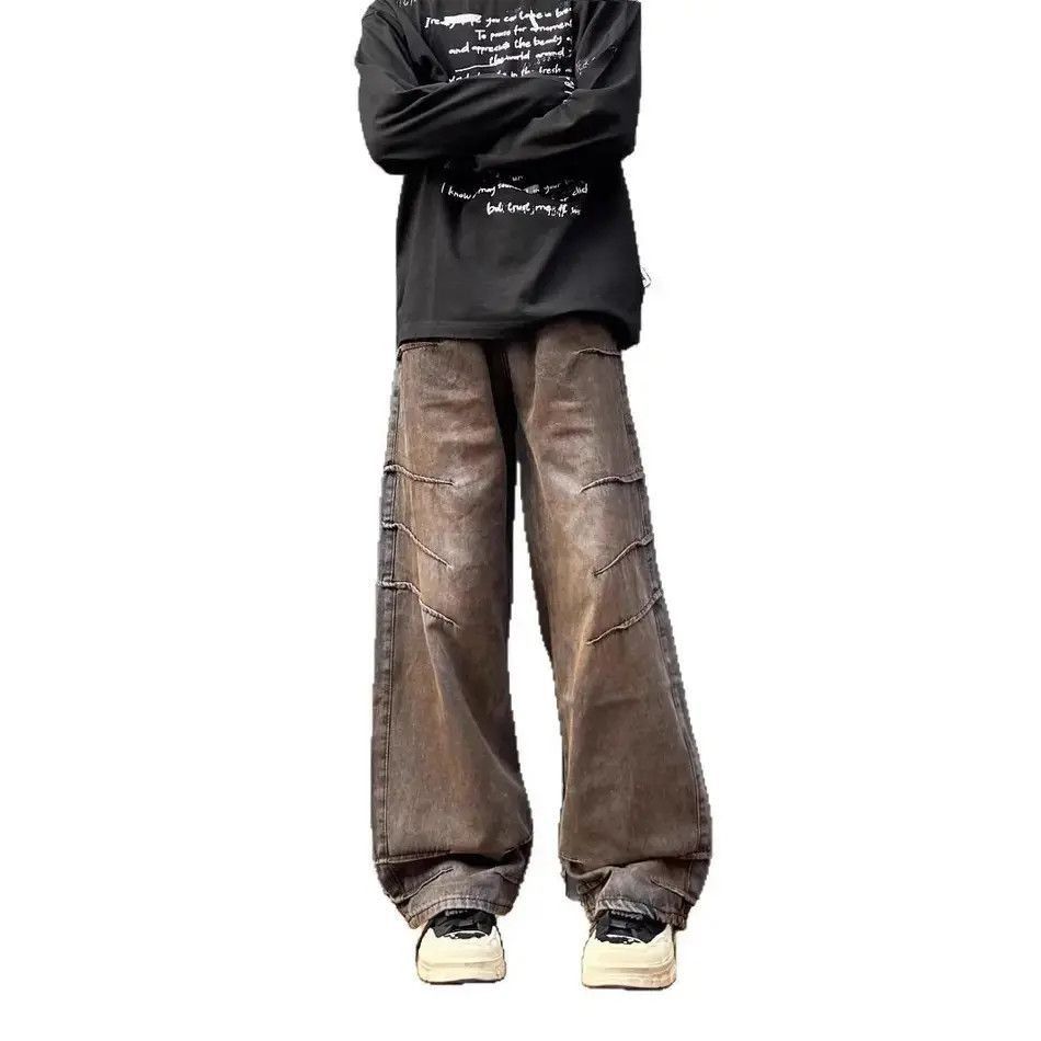 Japanese Brand Retro loose straight leg wide leg dirty dyed jeans Size US 32 / EU 48 - 5 Thumbnail