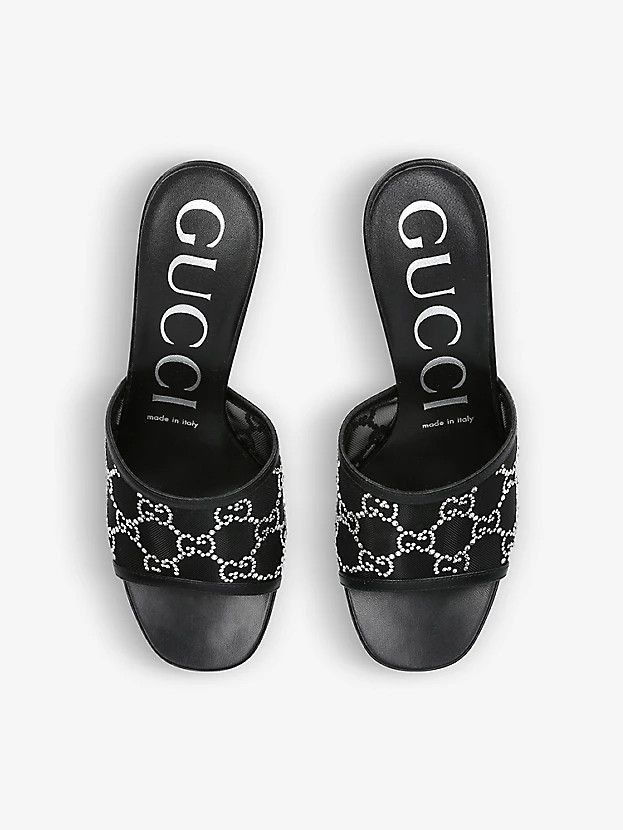 Gucci o1s1wg110125 GG Mid-Heel Slide Sandals Mules in Black Size US 5.5 / IT 35.5 - 2 Thumbnail