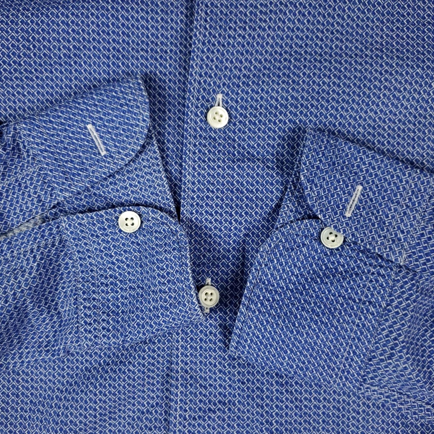 Ermenegildo Zegna Ermenegildo Zegna Shirt Mens XL Blue Geometric Button-Up Long Sleeve, Button, Logo, Cotton, Woven, Regular Fit, Collared, Classic, Designer, Men Size US XL / EU 56 / 4 - 3 Thumbnail