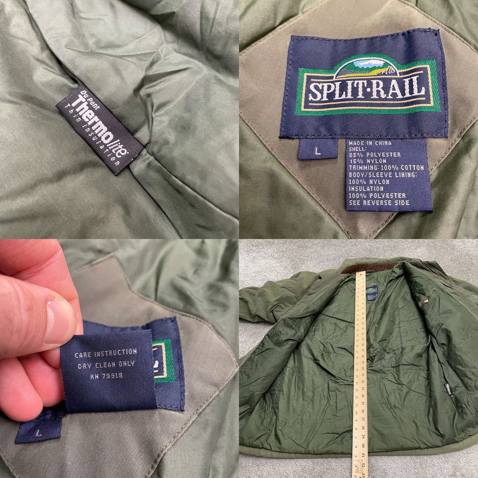Vintage Split-Rail Thermolite Insulated Outdoor Hunting Jacket Mens Large Army Green Size US L / EU 52-54 / 3 - 8 Thumbnail