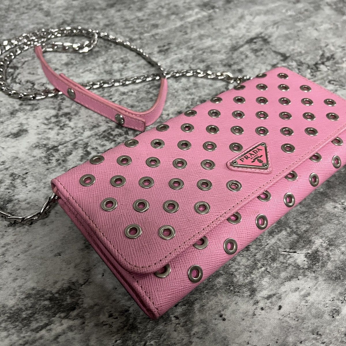 Prada Prada Pink Saffiano Rings Stud Clutch Chain Crossbody Size ONE SIZE - 4 Thumbnail