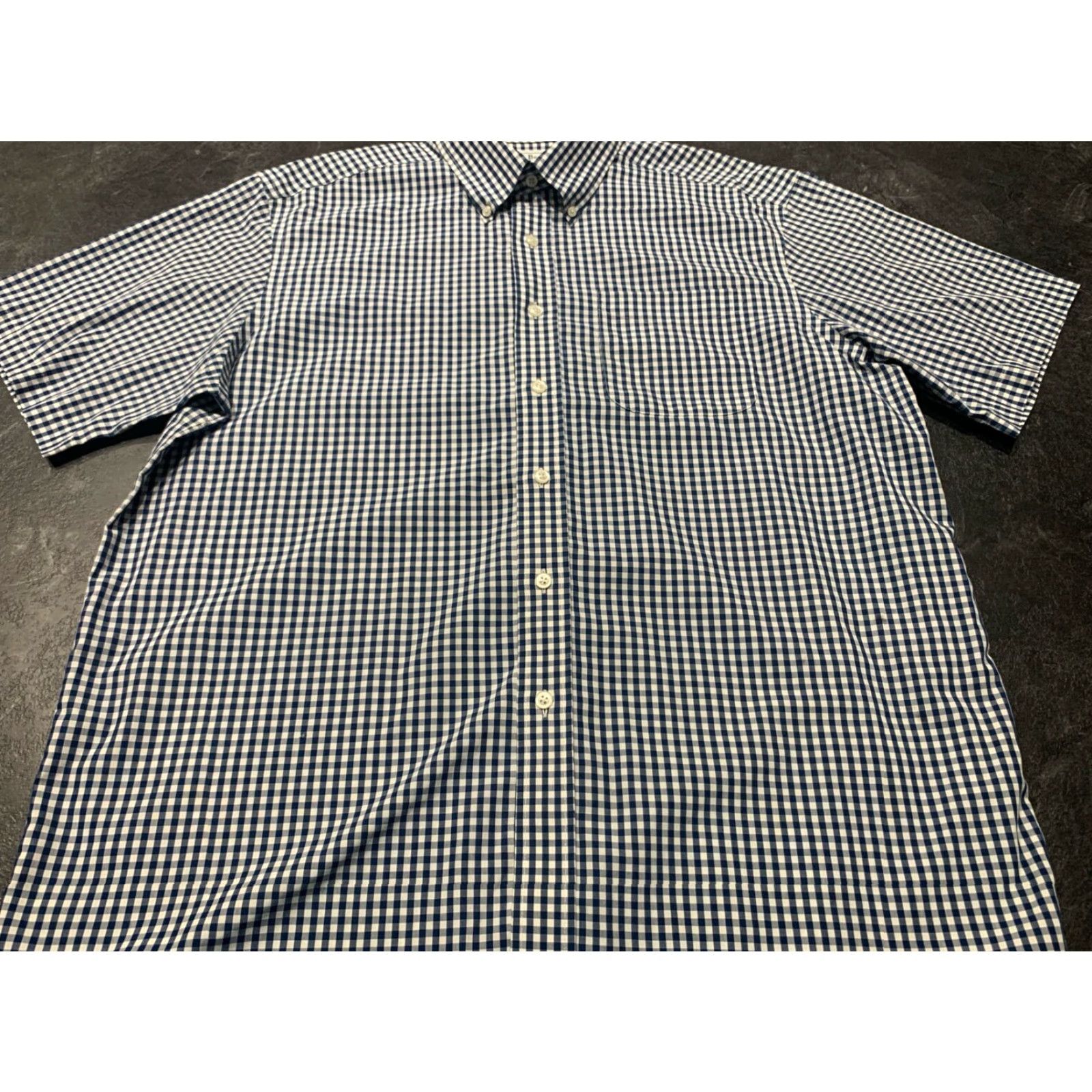 Vintage L.L. Bean Men's Short Sleeve Button-Up Shirt Large Blue White Plaid Casual Wear All Seasons Size US L / EU 52-54 / 3 - 2 Thumbnail