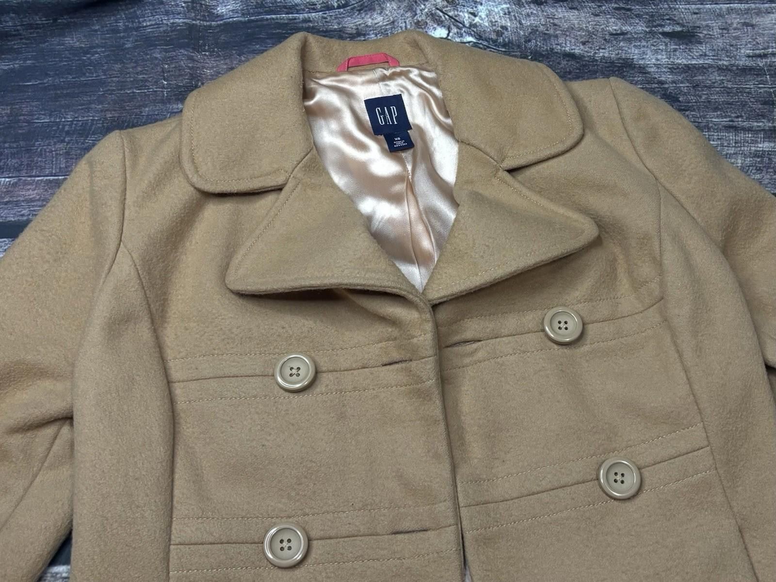 Gap Y2K Gap Peacoat Jacket Womens XS Virgin Wool Beige VTG Size XS / US 0-2 / IT 36-38 - 7 Thumbnail
