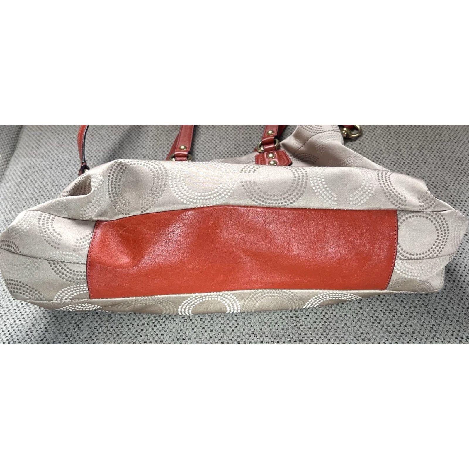 Coach Coach Shoulder Bag - F20049 Ashley Khaki Dotted Op Art Leather Trim - Detachable Strap - 15” x 10.5” x 3.5” - Women’s / Gold Hardware / Khaki Exterior Size ONE SIZE - 6 Thumbnail
