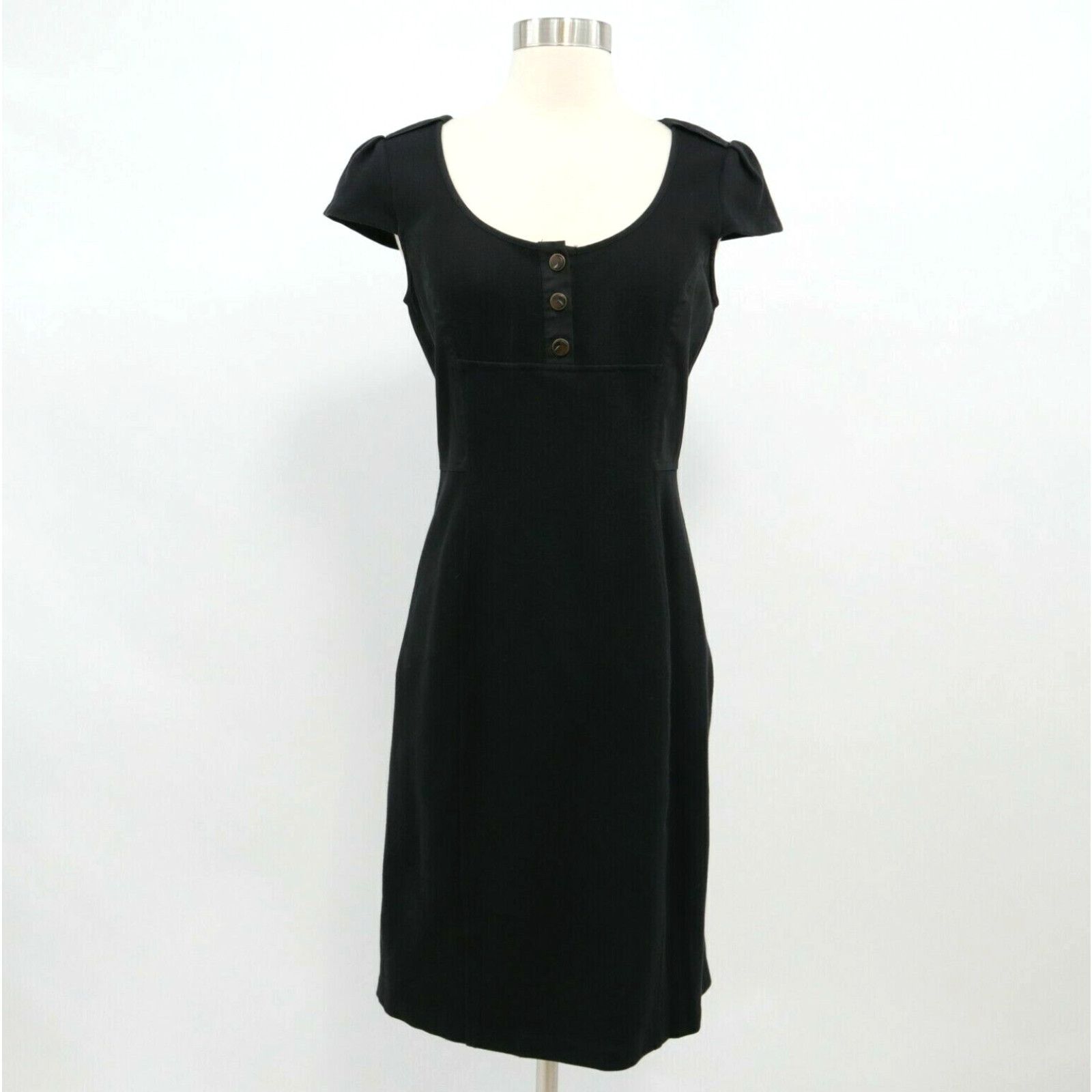 image of Dvf Sheath Dress Womens 8 Black Lbd Cap Sleeves Buttons Diane Von Furstenberg in White (Size Medium