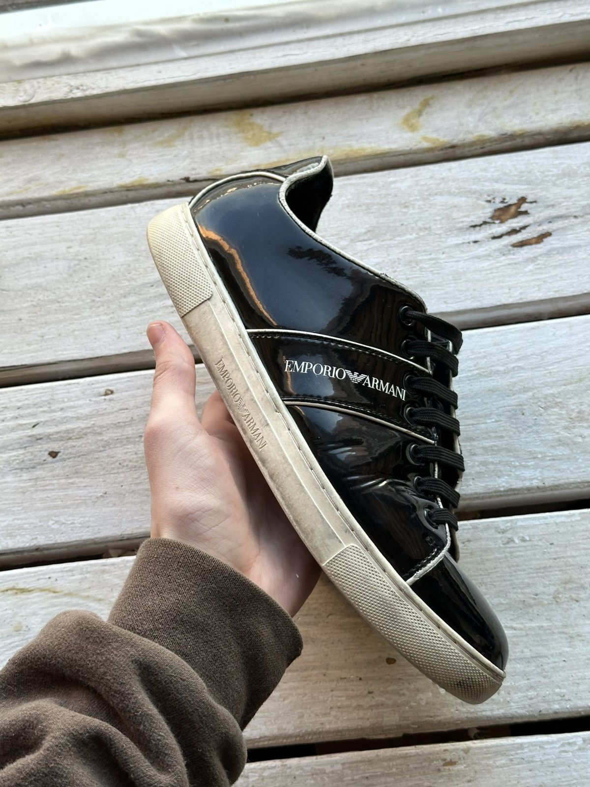 Designer × Emporio Armani × Giorgio Armani 🚨ARMANI BLACK SHOES MINIMALISM SNEAKERS MONOGRAM LUXURY Size US 6 / EU 39 - 2 Thumbnail