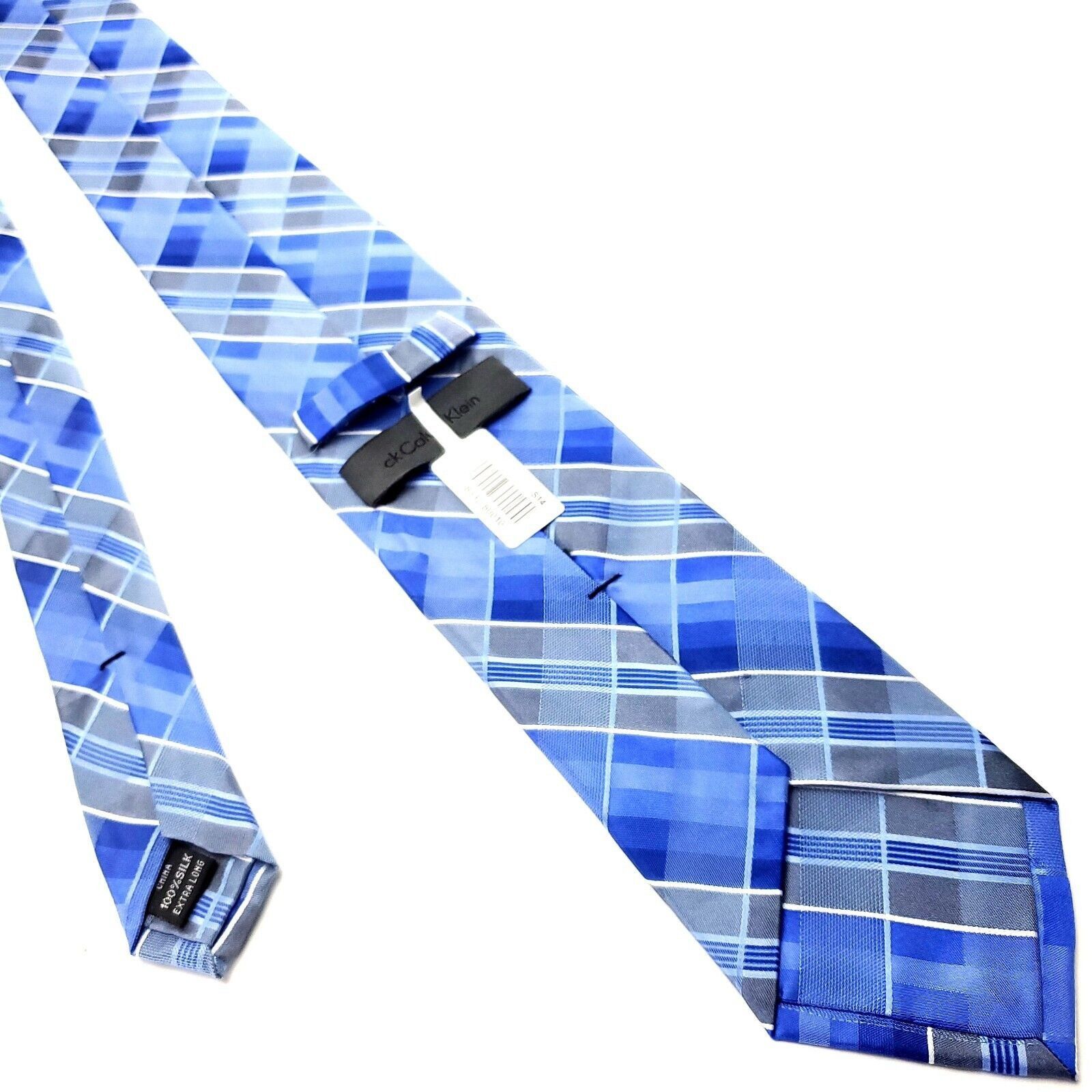 Calvin Klein Calvin Klein Blue Silk Tie Woven Skinny Plaids & Stripes Size ONE SIZE - 2 Thumbnail