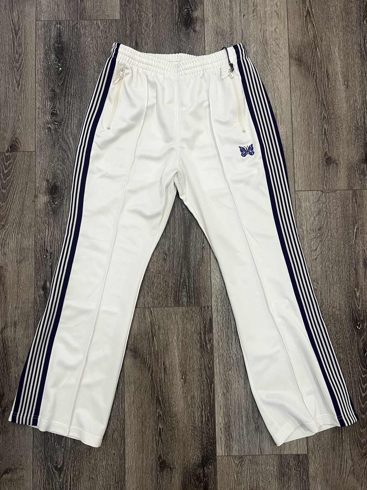 image of Needles Boot-Cut Track Pants Sz. M in White/Purple, Men's (Size 32)