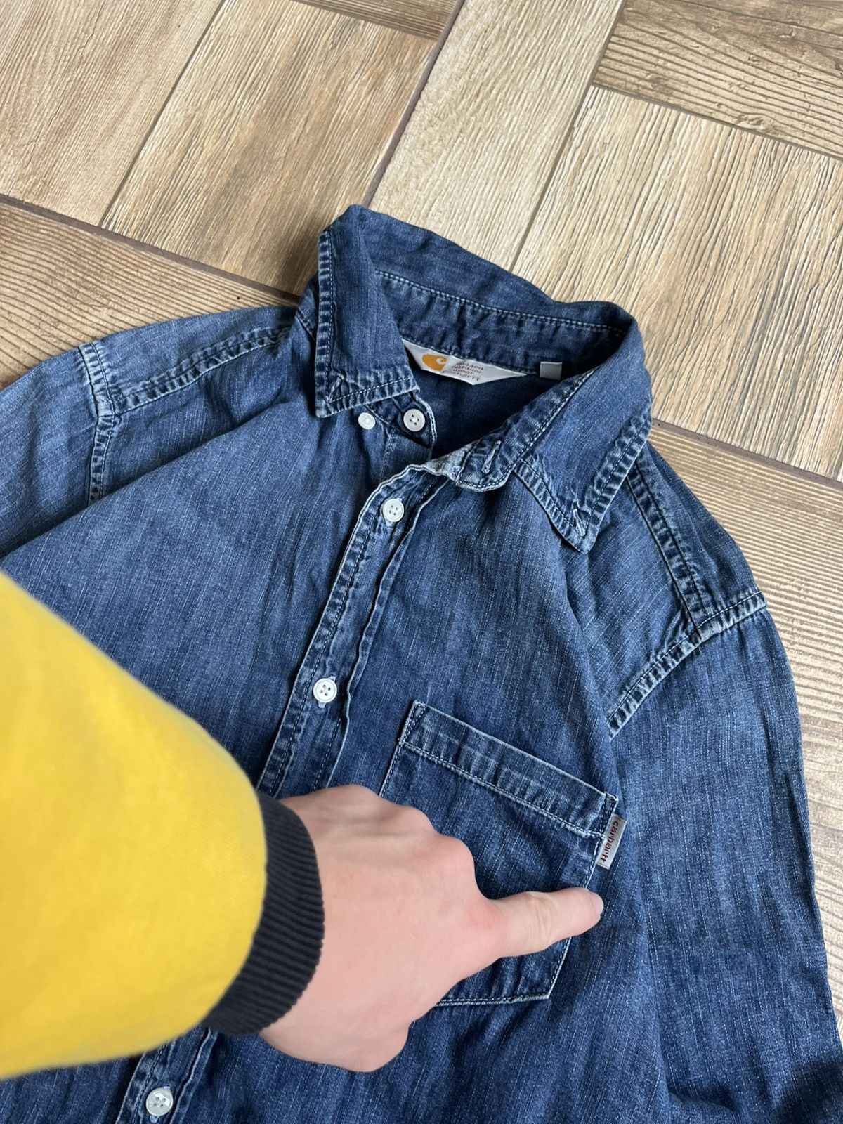 Carhartt 🔥 Carhartt Original Blue Denim / Chambray Workwear Shirt 🔥 Size US S / EU 44-46 / 1 - 4 Thumbnail