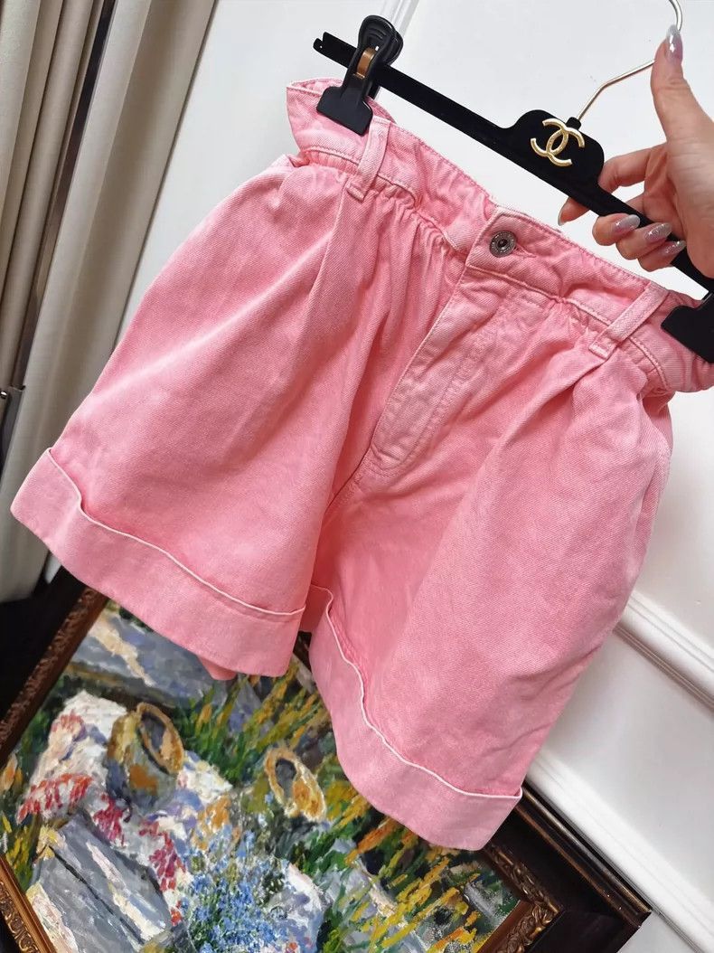Miu Miu Pink Denim Shorts with Logo-2506