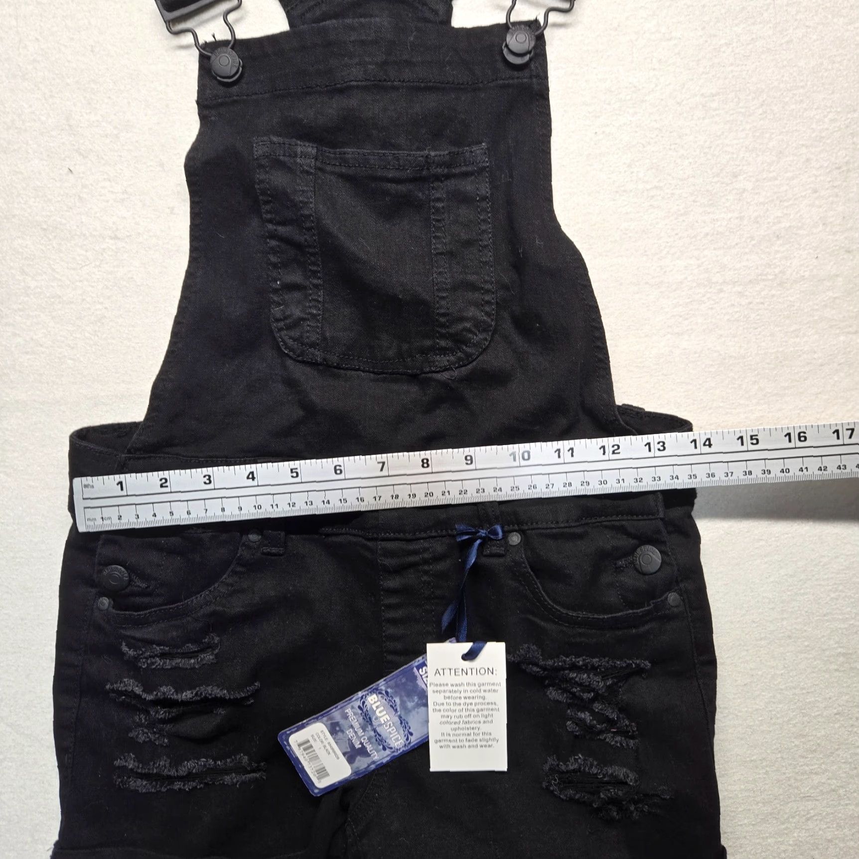 Denime Blue Spice Juniors Black Denim Overalls Size 1 Distressed Pockets Suspenders Womens Size 25" / US 0 / IT 36 - 5 Thumbnail