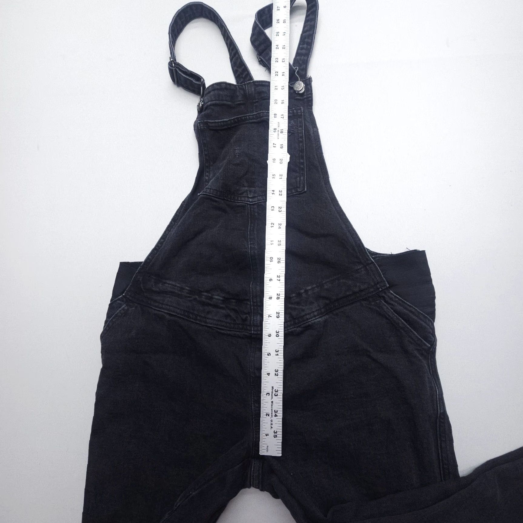 Old Navy Maternity Old Navy Bib Jean Overalls Size 6 Long Black Distressed Dark Wash 30in Size 28" / US 6 / IT 42 - 6 Thumbnail