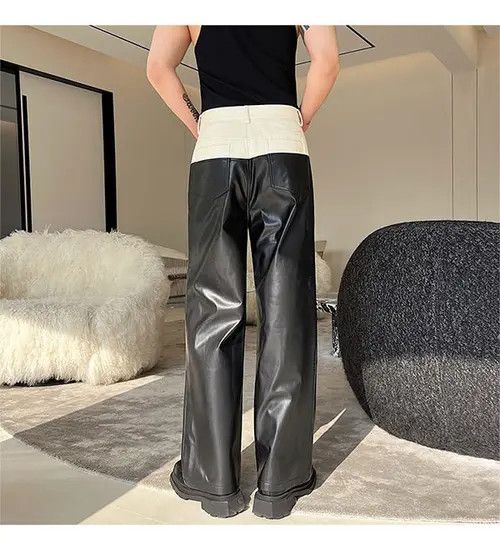 Japanese Brand Midori x Kyono Faux Leather Black Straight Leg Pants Size US 30 / EU 46 - 7 Thumbnail