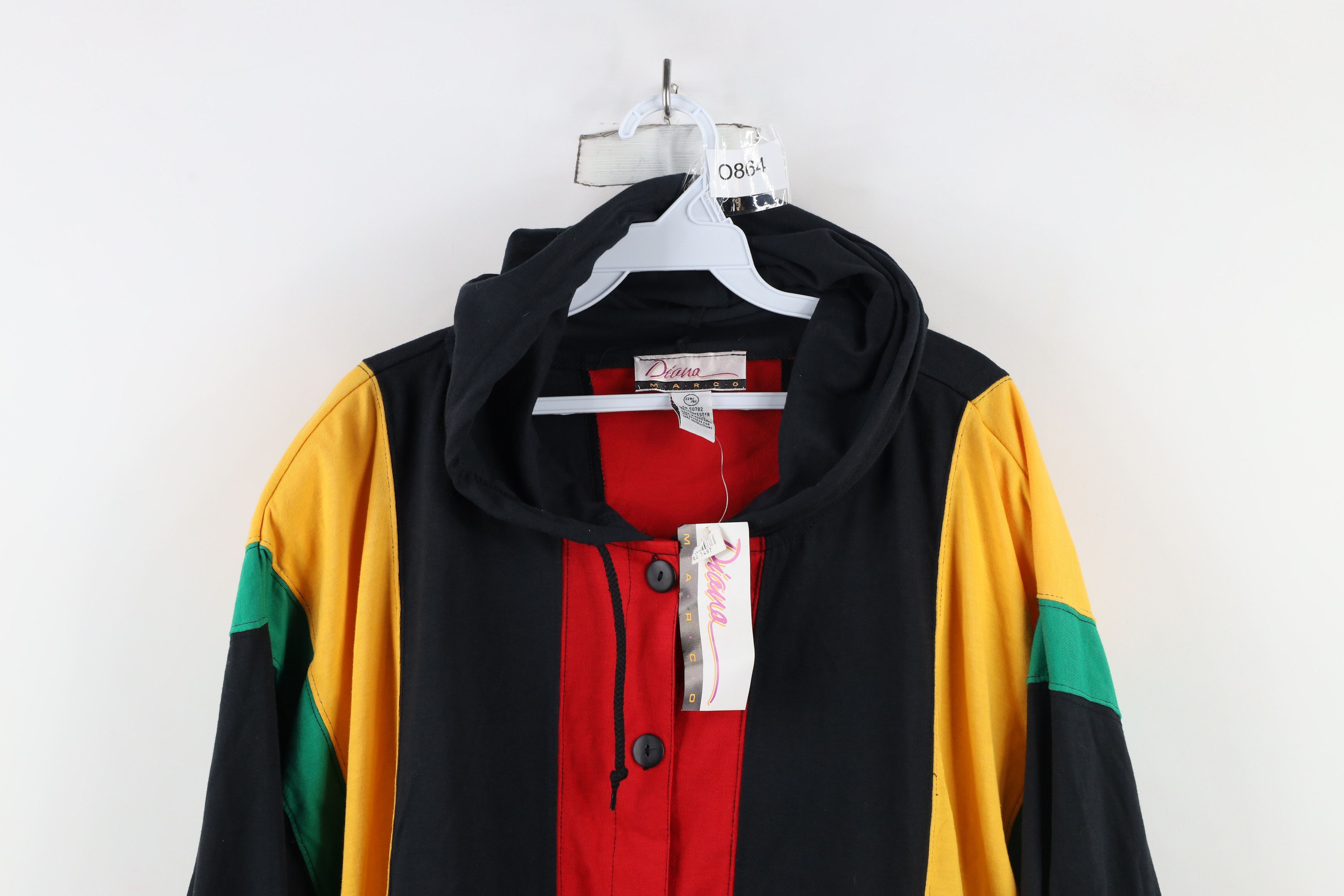 Vintage Deadstock Vintage 90s Streetwear Block Hooded Button Jacket Size 3XL / US 20-22 - 2 Thumbnail