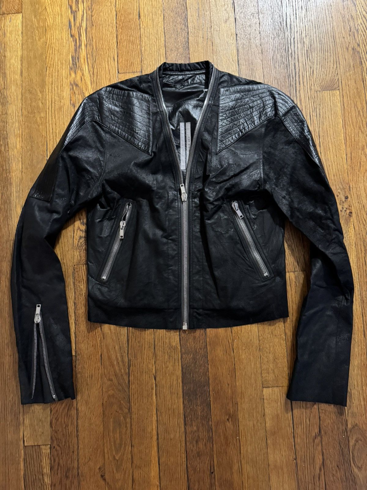 Rick Owens Glitter Egon Leather Jacket in Black | FWRD