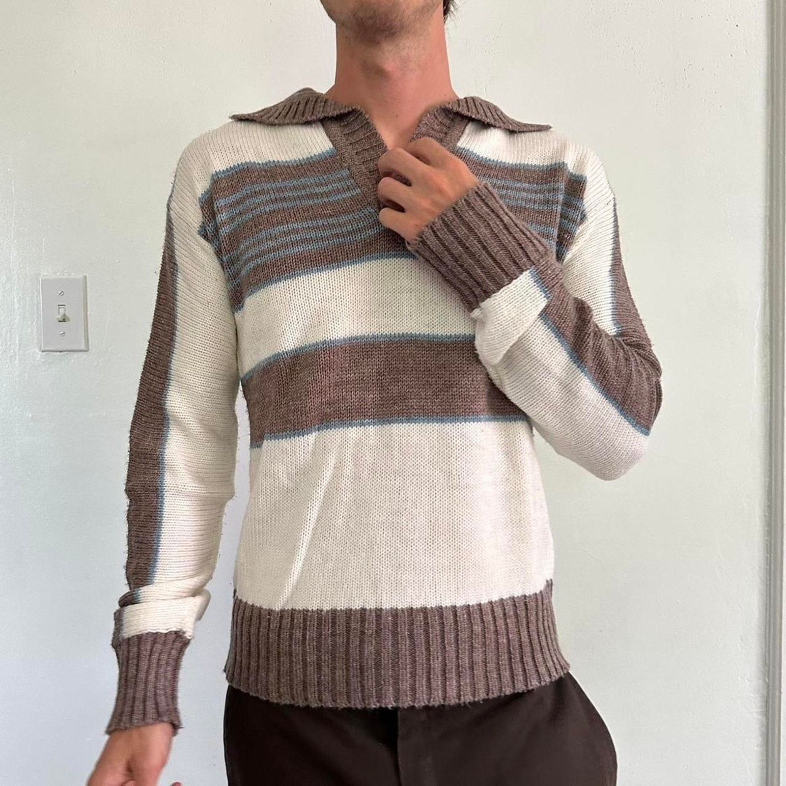 Vintage Vintage 70s Striped Collar Knit Sweater Longsleeve Pullover Size US M / EU 48-50 / 2 - 3 Thumbnail
