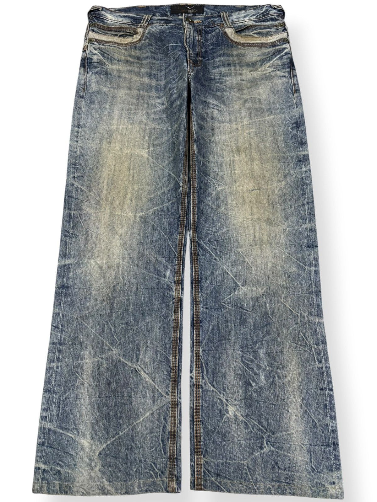 Beauty Beast Japanese Brand Double Waist Cracked Mud Wash Baggy Jeans Size US 34 / EU 50 - 2 Thumbnail