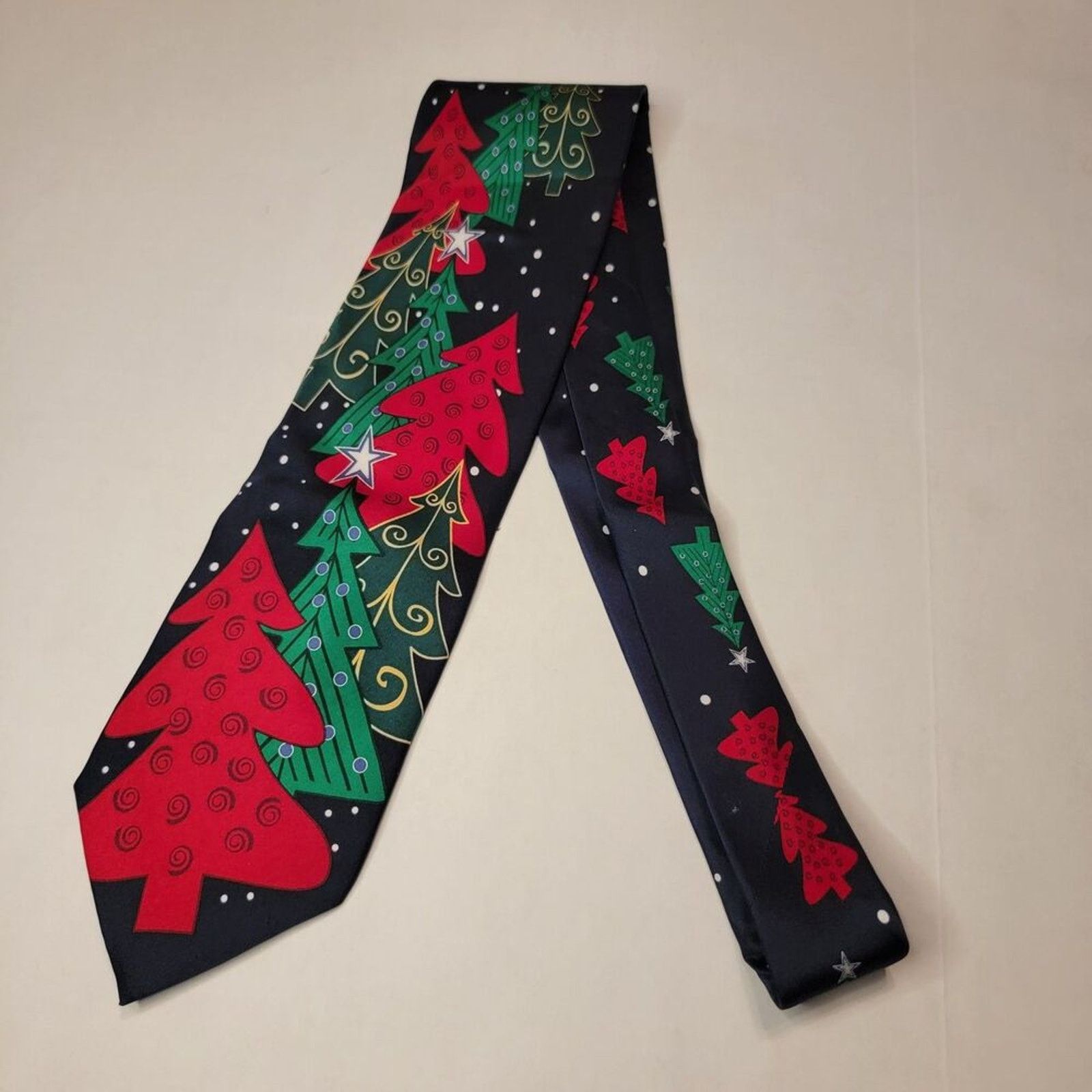 Other Holidays Christmas Tie- Red and Green Trees- All Silk Size ONE SIZE - 3 Thumbnail