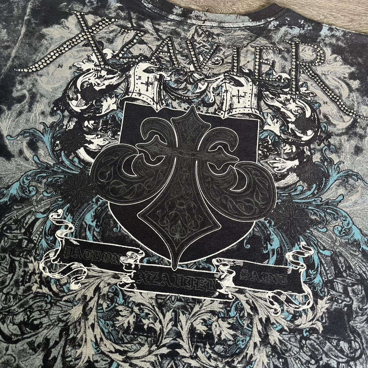 Affliction Vintage Y2K Xzavier Affliction Studded Cross Logo V Neck Tee Size US XXL / EU 58 / 5 - 5 Thumbnail