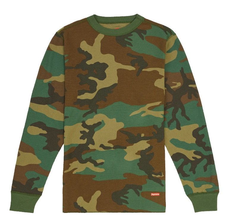 Tシャツ・カットソー Supreme FW16 Camo Waffle Thermal WOODLAND CAMO Size LARGE Barely used Supreme thermal camo waffle knit XL | eBay