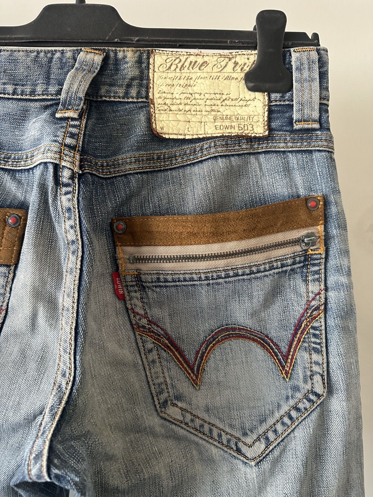 Edwin 2000s Vintage Edwin 503 Blue Trip Blue Faded Jeans Size US 30 / EU 46 - 9 Thumbnail