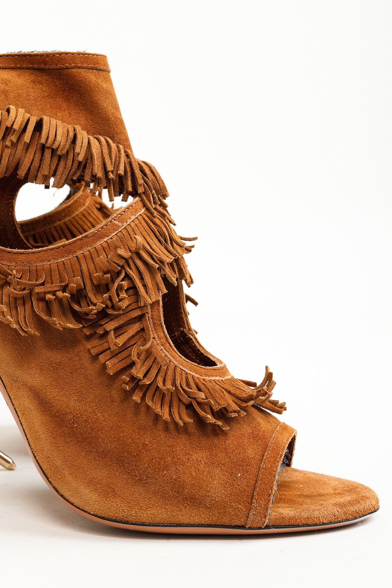 Aquazzura Aquazurra Brown Suede Sexy Fringe Heeled Sandals Size US 6.5 / IT 36.5 - 7 Thumbnail