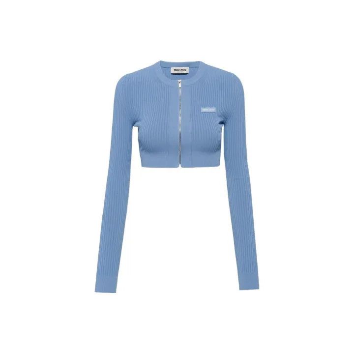 Miu Miu Miu Miu SS22 Blue Cropped Knitted Sweater 0079 Size M / US 6-8 / IT 42-44 - 1 Thumbnail