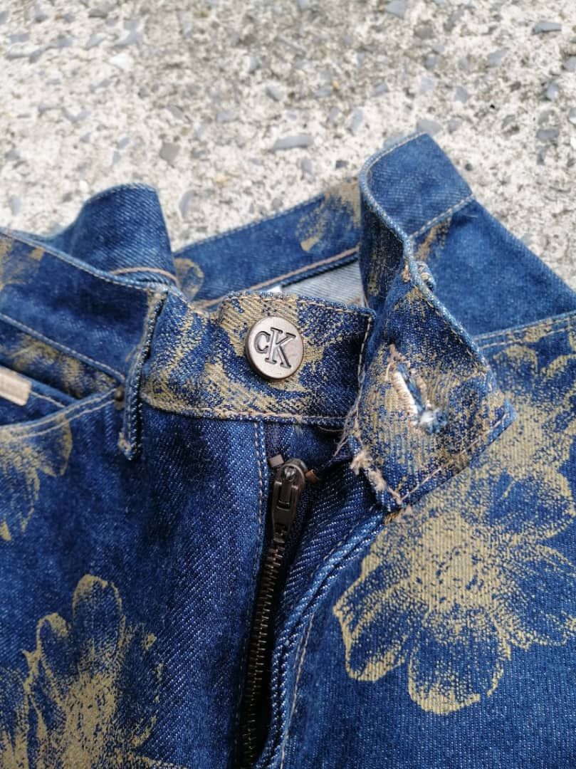 Calvin Klein Calvin Klein Working Blue Flowers Printed Bootcut Denim Jean Size 25" / US 0 / IT 36 - 5 Thumbnail