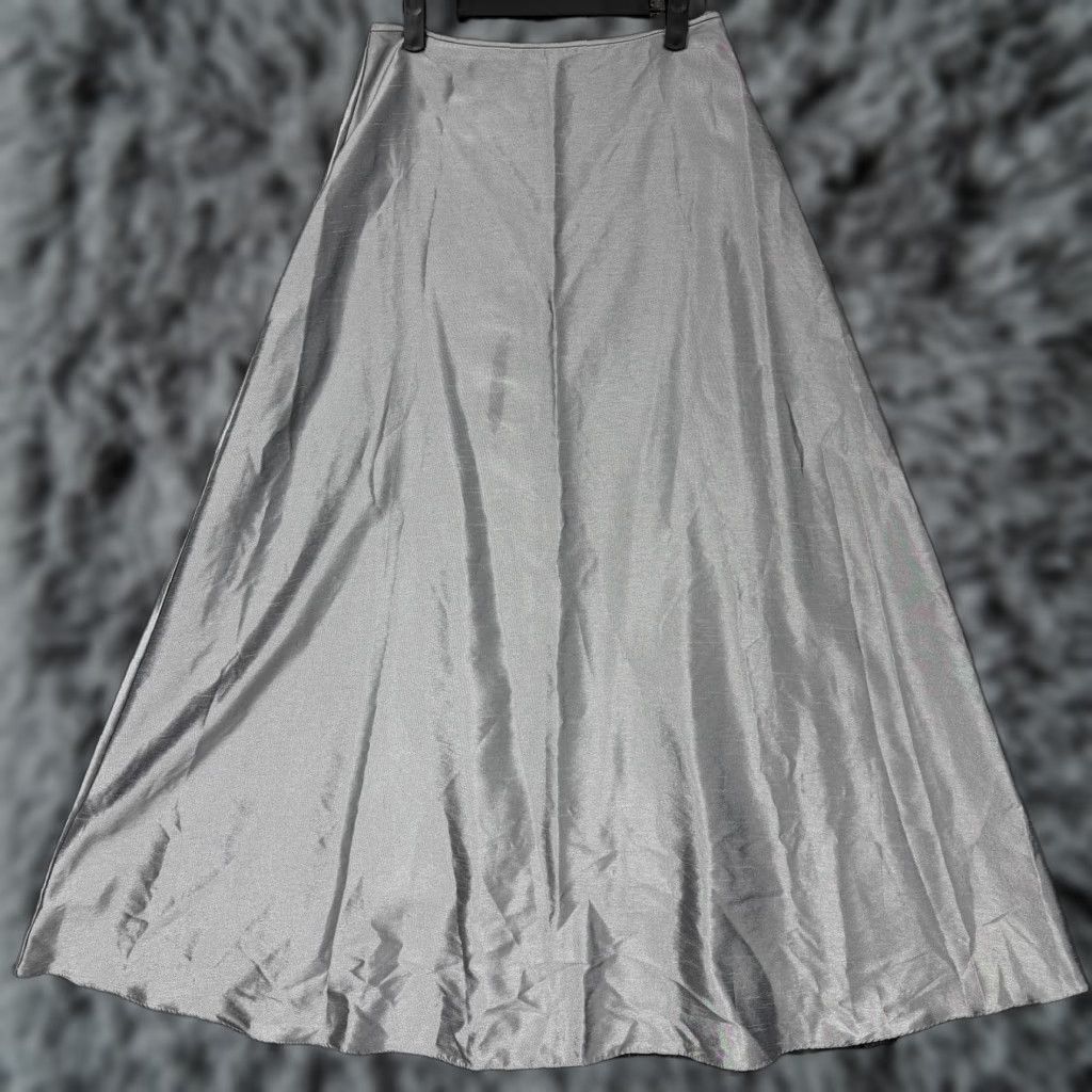 Vintage VINTAGE Scott McClintock Skirt Petites 10 Silver Satin Formal A-Line Long Women Mens? Size 32" / US 10 / IT 46 - 1 Thumbnail