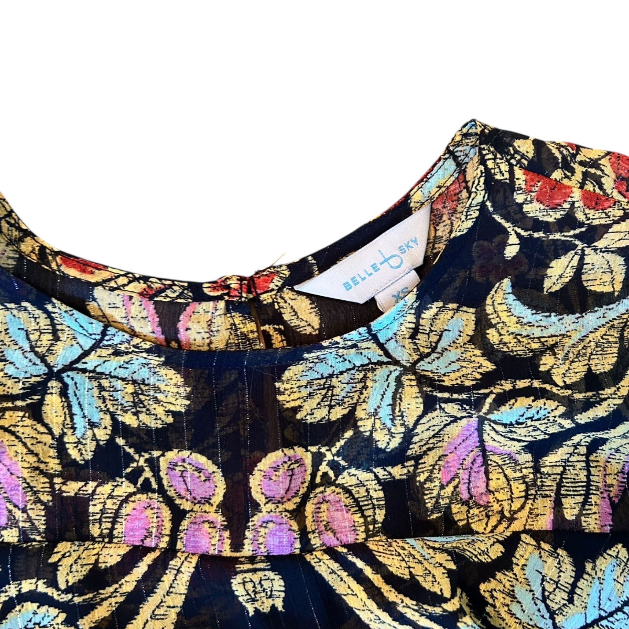 Other Belle + Sky Boho Semi Sheer Metallic Woven Floral Top Size XS / US 0-2 / IT 36-38 - 3 Thumbnail