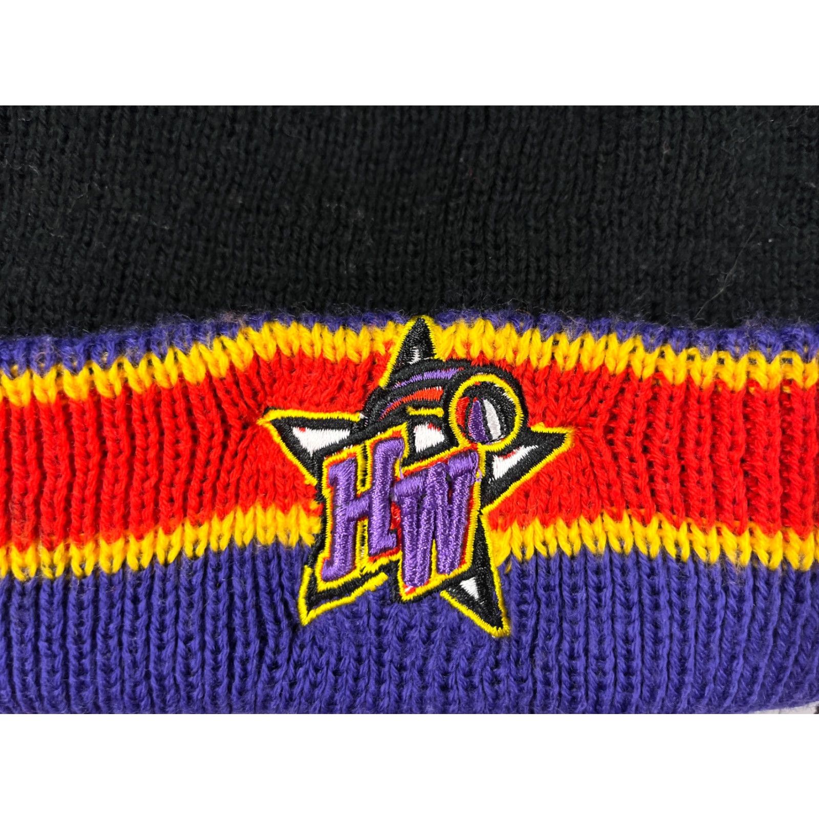 Vintage Harlem Wizards Beanie Black Red Purple Stripe Acrylic Pom Adult One Size Size ONE SIZE - 2 Thumbnail