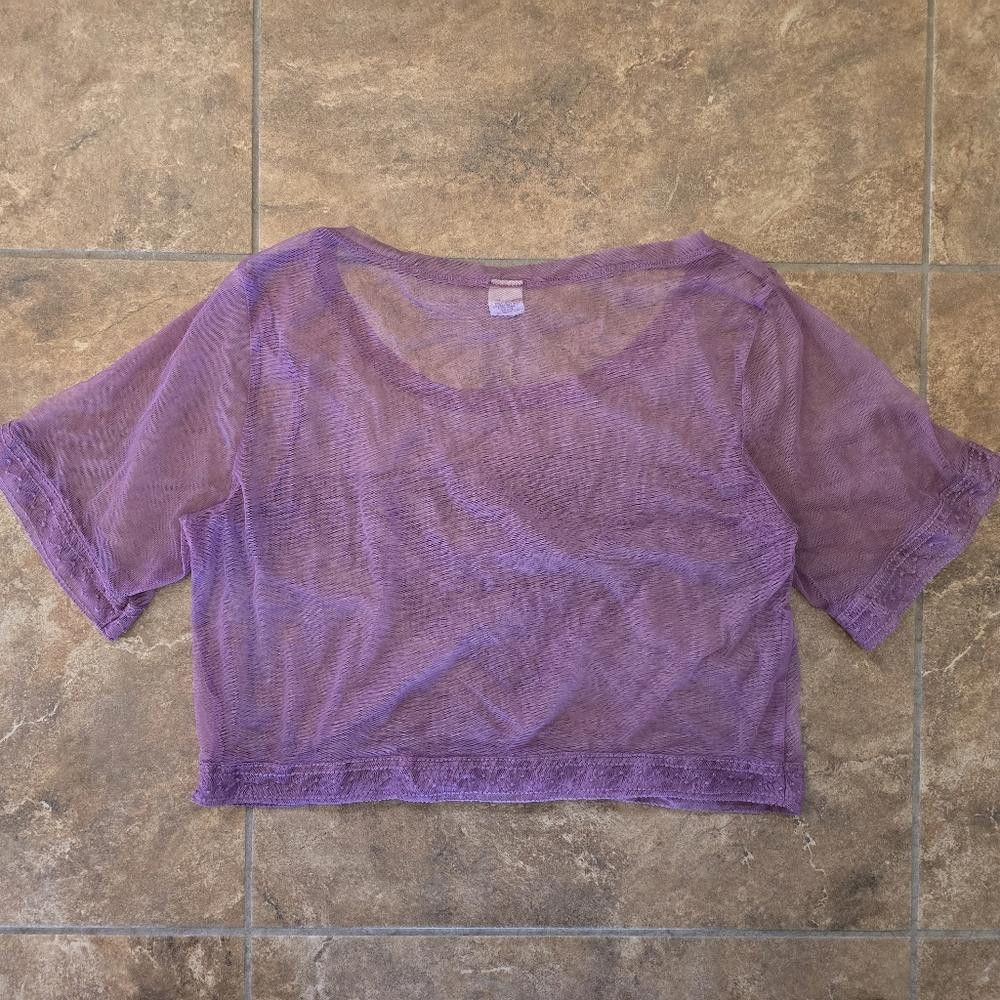 Designer Purple Sheer Detailed Cropped Short Sleeve Size L / US 10 / IT 46 - 2 Thumbnail
