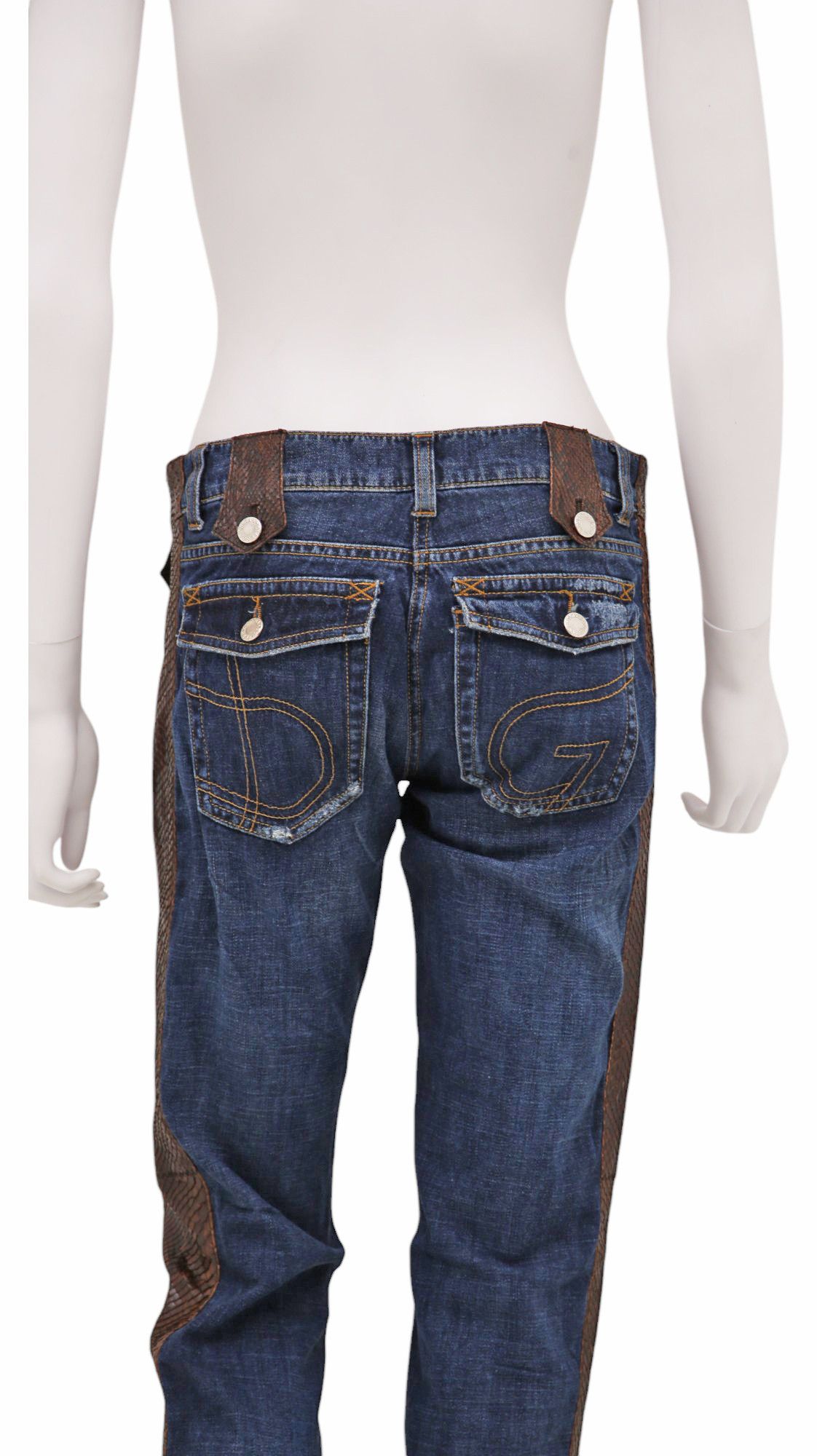 Dolce & Gabbana S/S 2005 Brown Python Leather Blue Jeans Size 28" / US 6 / IT 42 - 6 Thumbnail