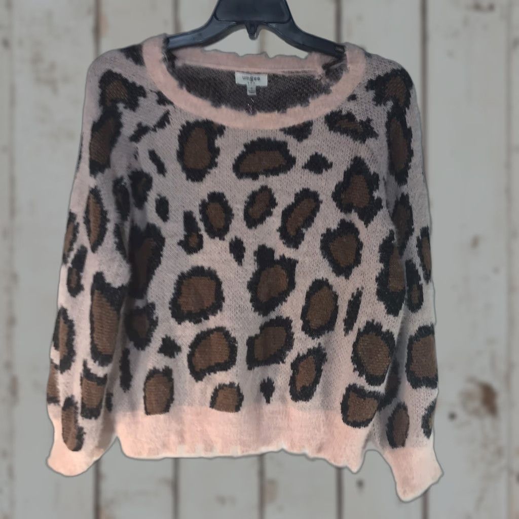Vintage UMGEE Women's Pink Animal Print Knit Sweater S Long Sleeve Pullover Casual Fall Winter Size S / US 4 / IT 40 - 1 Thumbnail