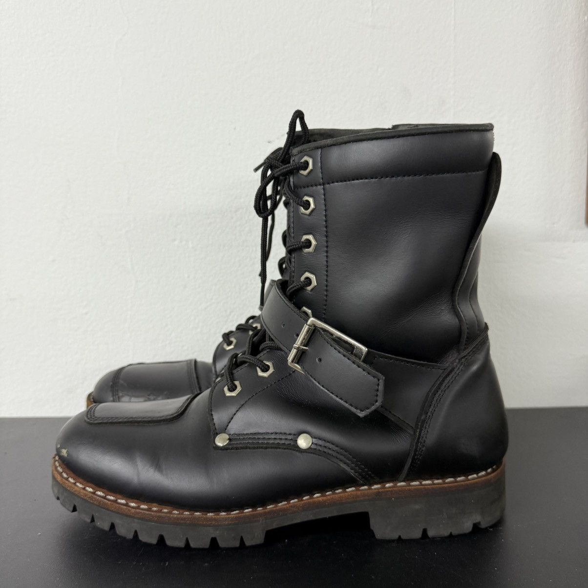 Dirk Bikkembergs Avirex Yamato Slang Belted Leather Combat Biker Boots Size US 7 / EU 40 - 4 Thumbnail