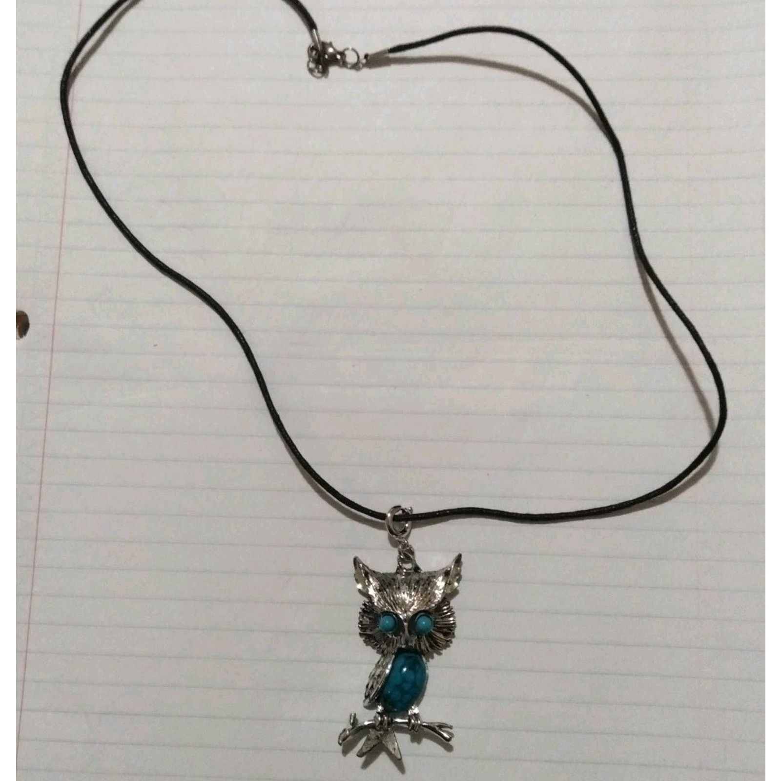 Other Vintage Blue Stone Silvertone Owl 22 Inch Corded Necklace Size ONE SIZE - 6 Thumbnail