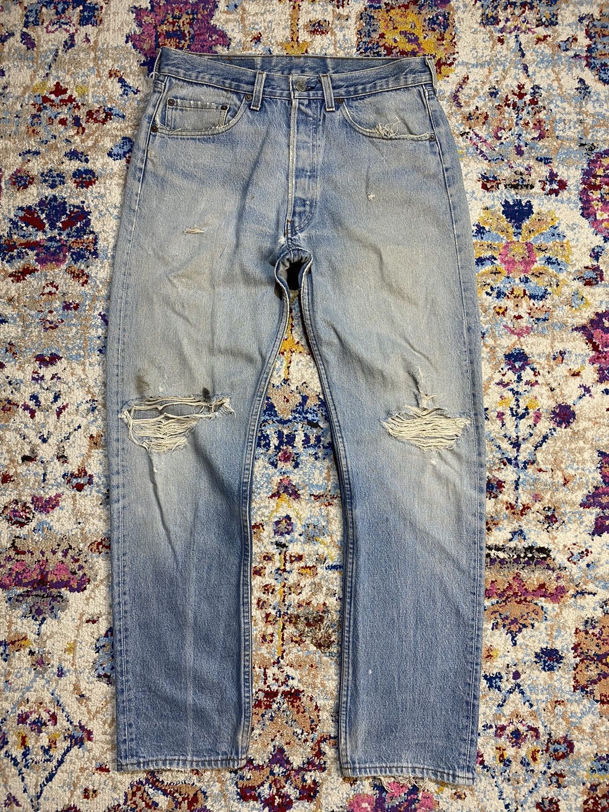 Levi's × Vintage 60's Levis Destroyed Washed Blue Rindem Jeans Size US 30 / EU 46 - 1 Thumbnail