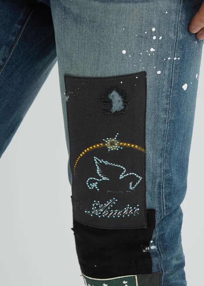 Amiri o1orln0326 Lounge Patch-Appliqué Jeans in Blue Size US 38 / EU 54 - 5 Thumbnail