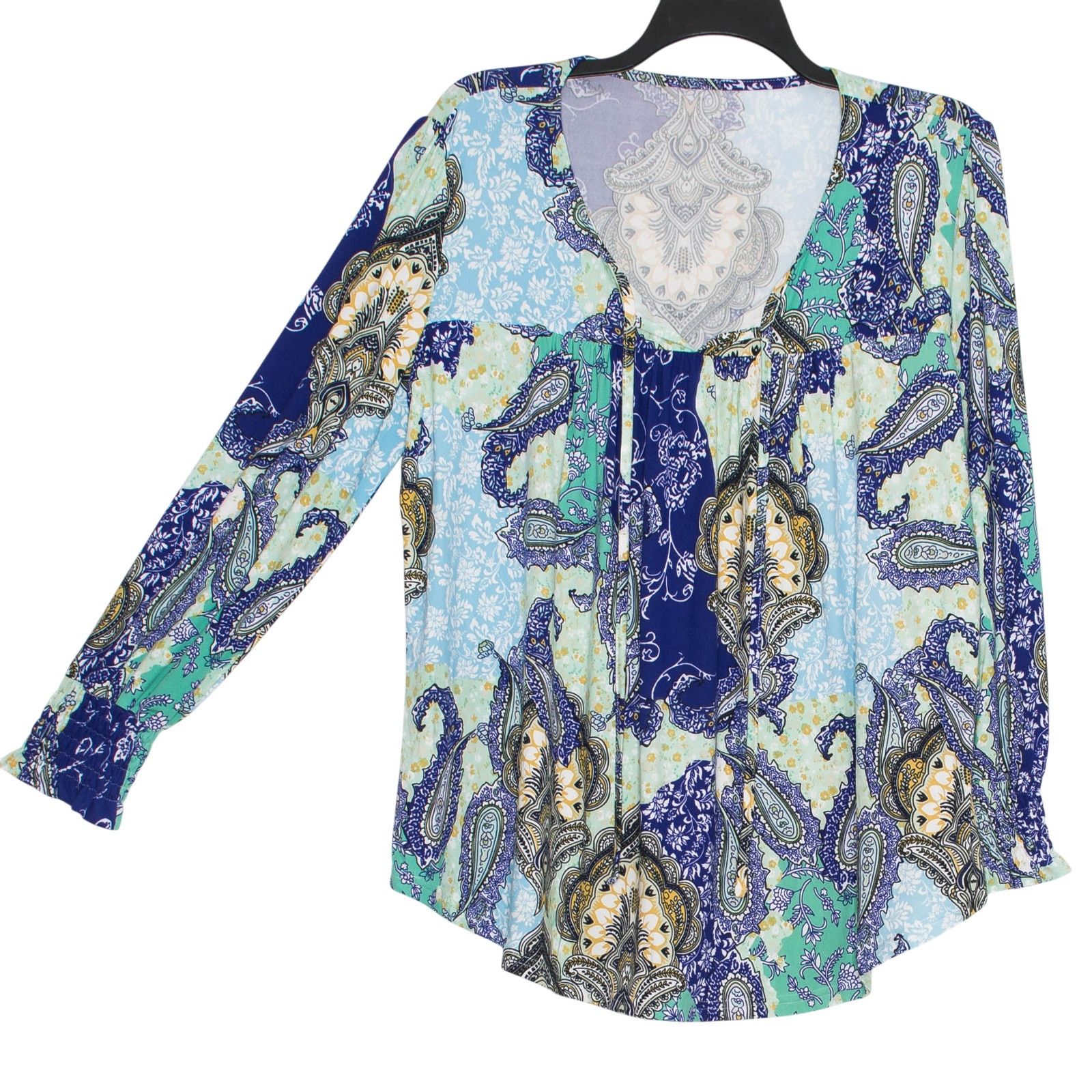 Other Tunic Top Paisley Blue 2XL Tie Neck Oversized Stretch Boho Size XXL / US 16-18 / IT 52-54 - 2 Thumbnail