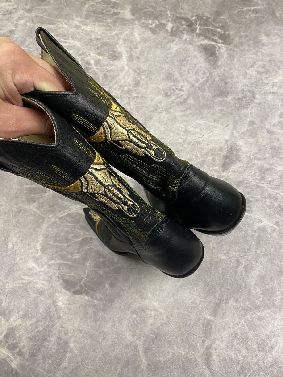Tony Mora Western Cowboy Boots Embroidered Bull Skull Cacti