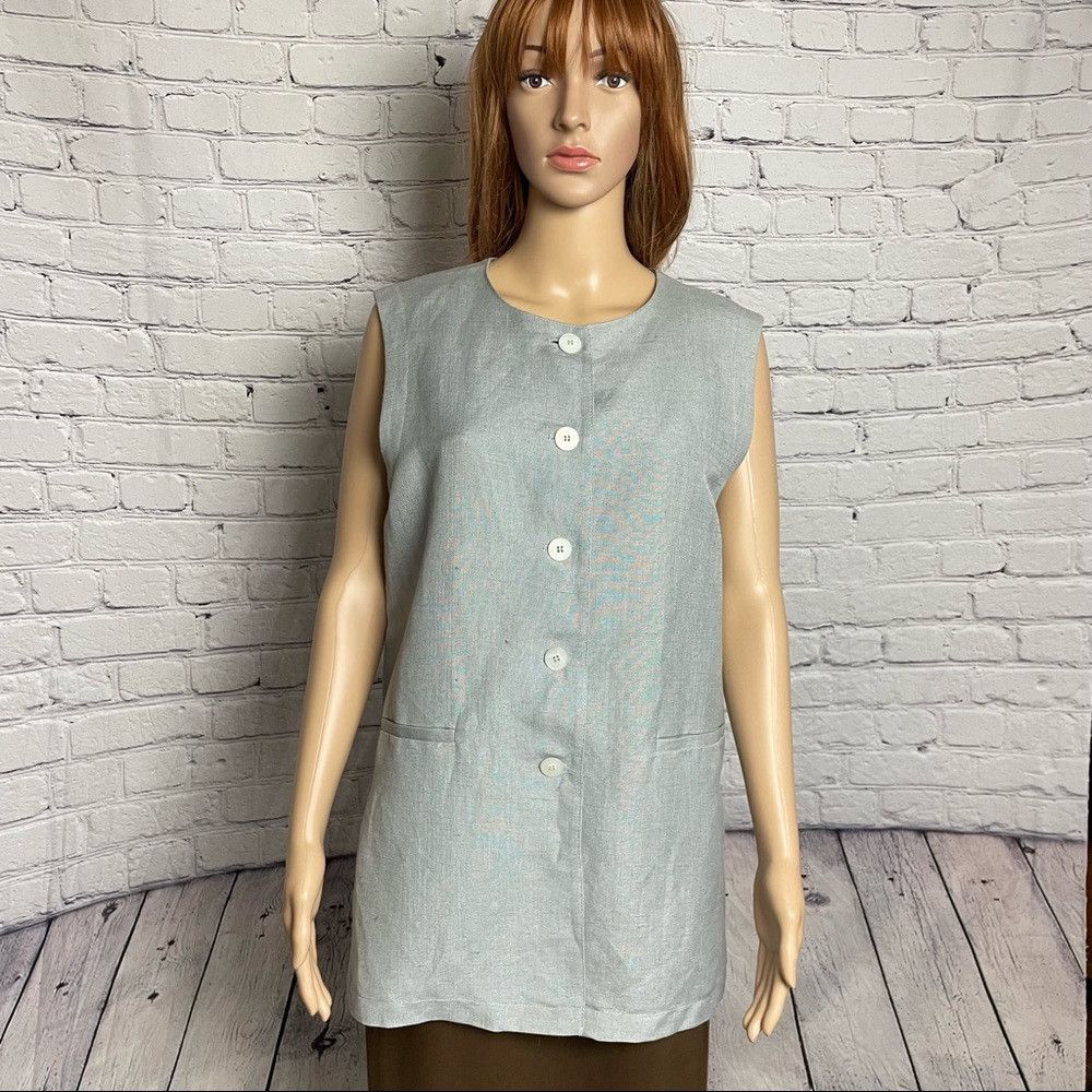 Harve Benard New Harve Benard Blue Linen Vest Size 12 Size XL / US 12-14 / IT 48-50 - 2 Thumbnail