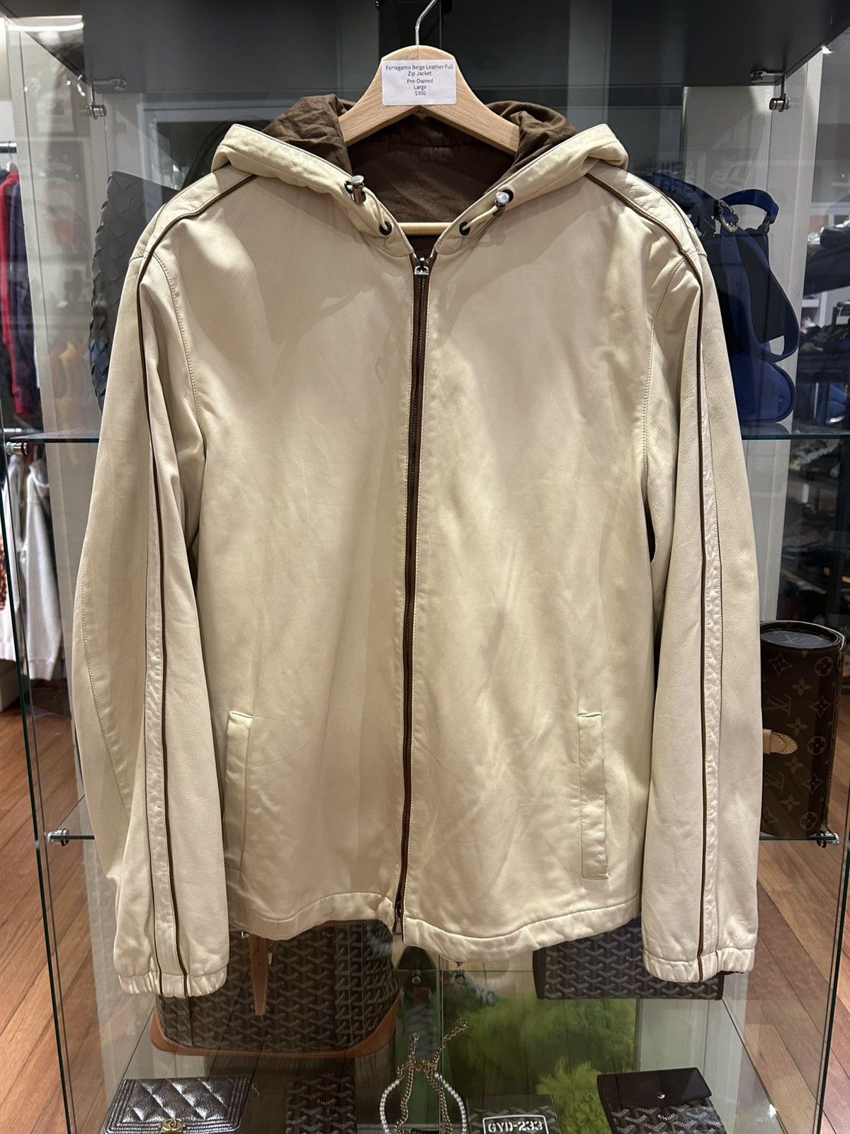 Salvatore Ferragamo Ferragamo Beige Leather Zip Jacket Size US L / EU 52-54 / 3 - 1 Thumbnail