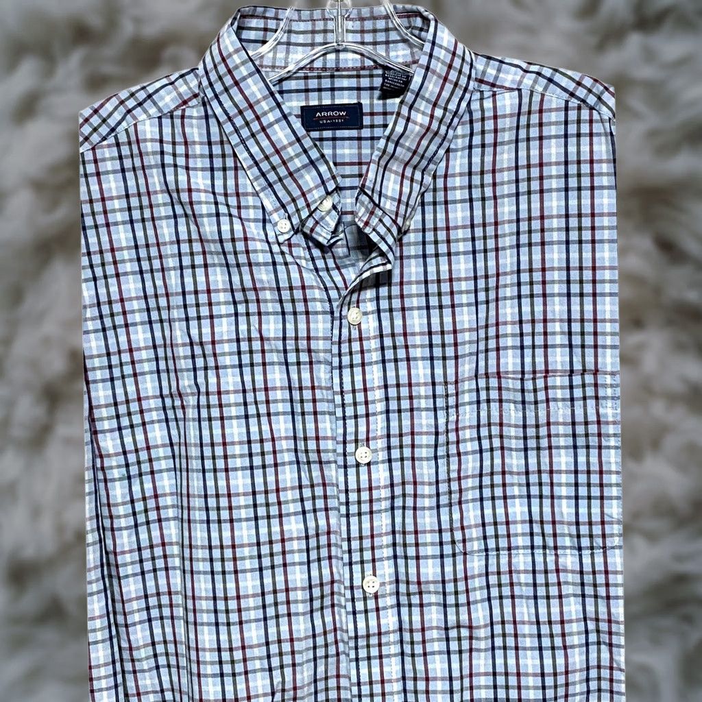 Arrow Arrow Plaid Button-Down Long Sleeve Shirt Mens L Blue Classic Preppy Business Casual Shirt Size US L / EU 52-54 / 3 - 1 Thumbnail