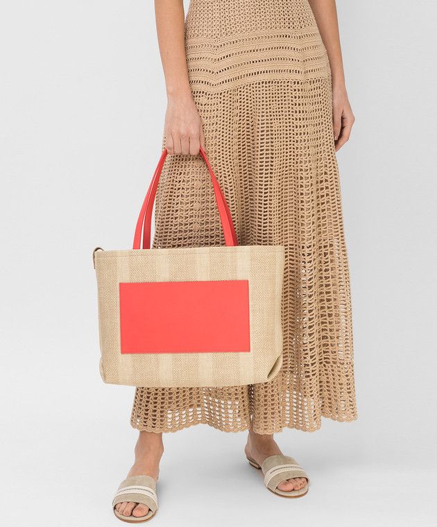 Loro Piana o1srvl11e0924 Size: / OS Tote Bag in Beige/Red Size ONE SIZE - 5 Thumbnail