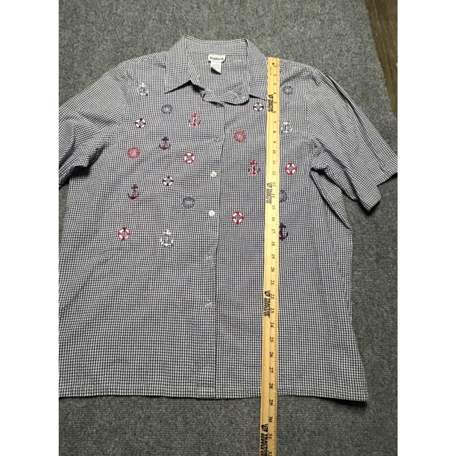 Vintage BON WORTH Top Womens Large L Blue Nautical Button Up Short Sleeve Embordered Shirt Size L / US 10 / IT 46 - 4 Thumbnail