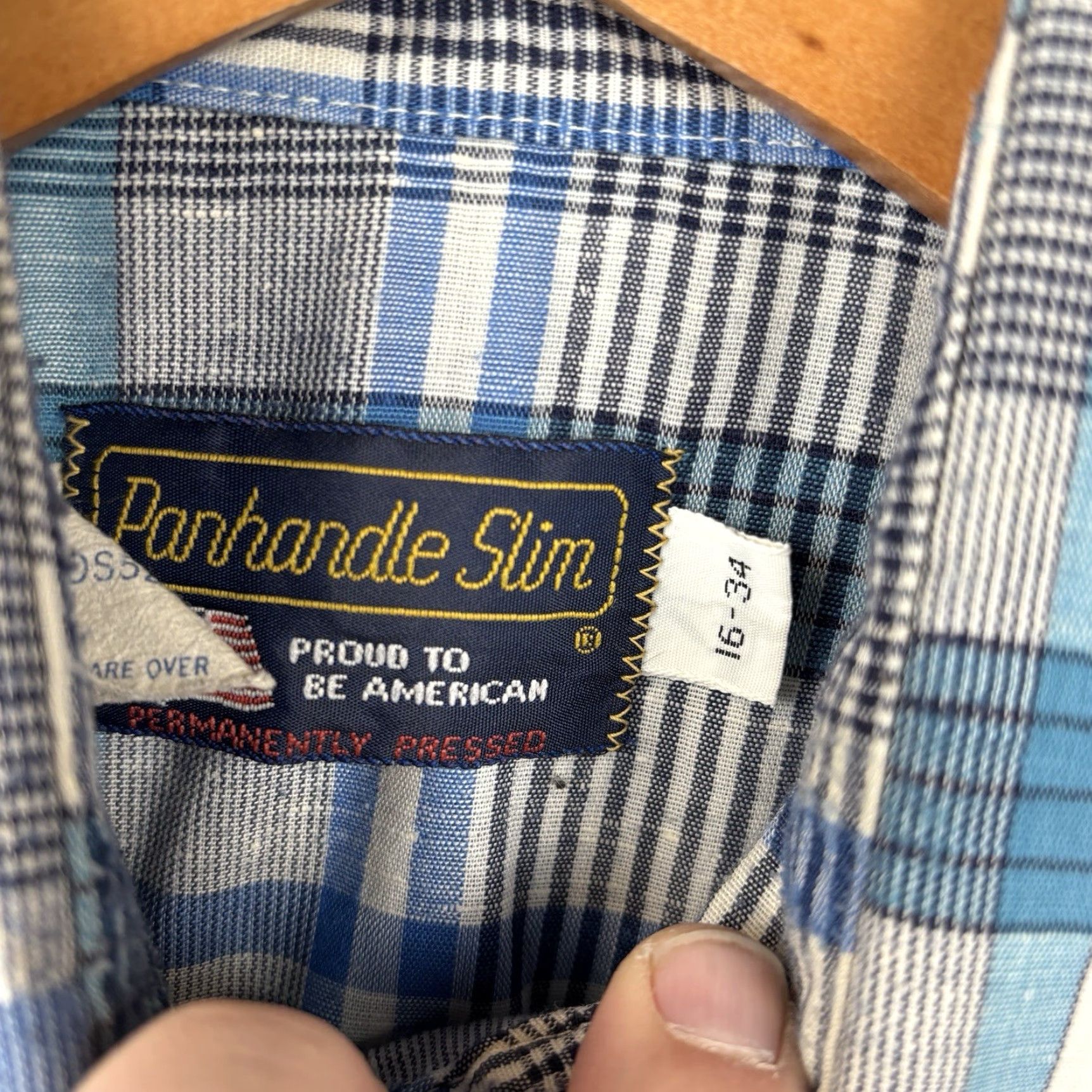 Vintage VINTAGE Panhandle Slim Shirt Men L Blue Plaid Polyester Blend Western Pearl Snap USA Shirt Size US L / EU 52-54 / 3 - 3 Thumbnail