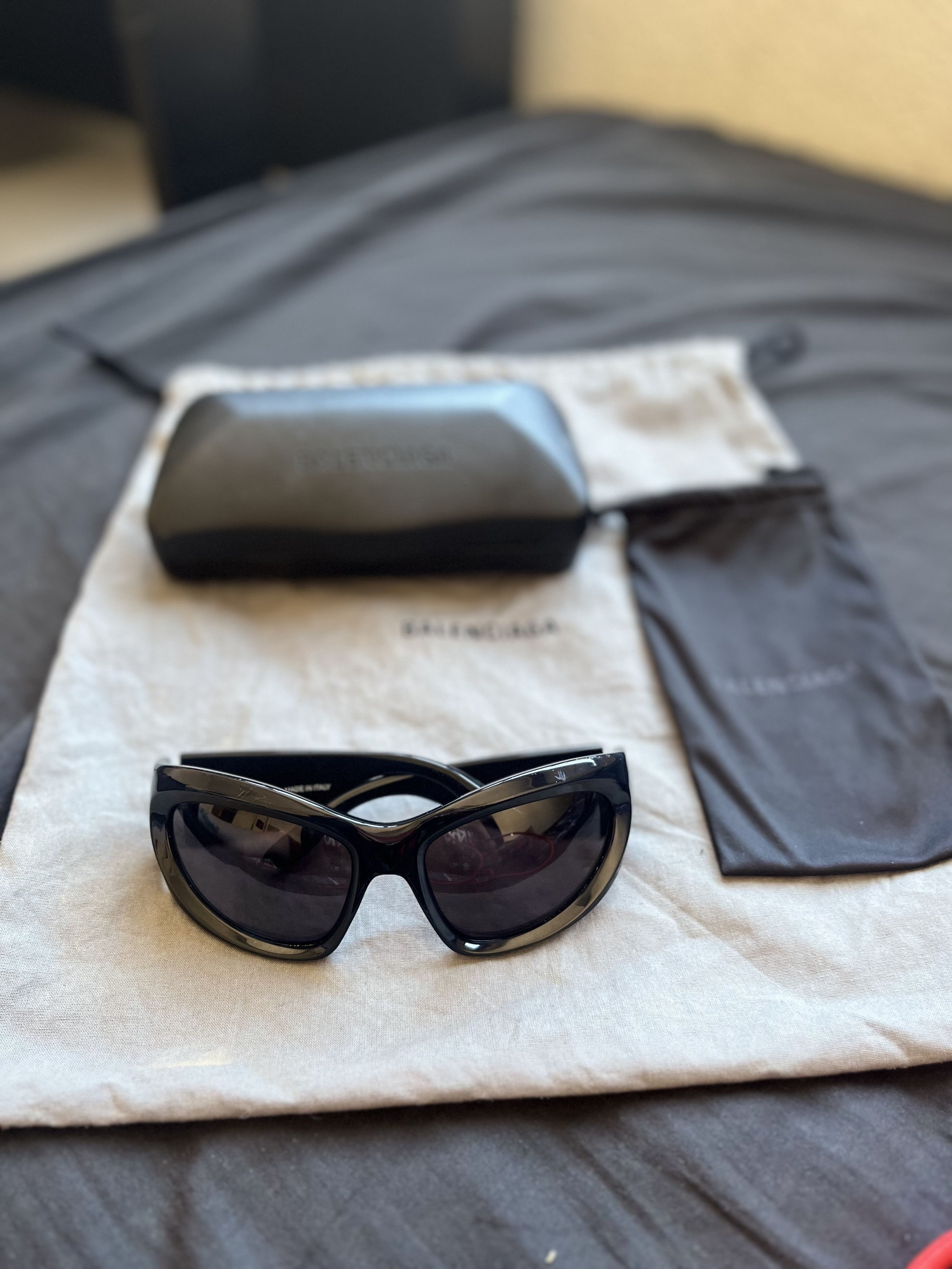 image of Balenciaga Bb0228S 001 Wraparound Unisex Sunglasses in Black/Blue, Women's