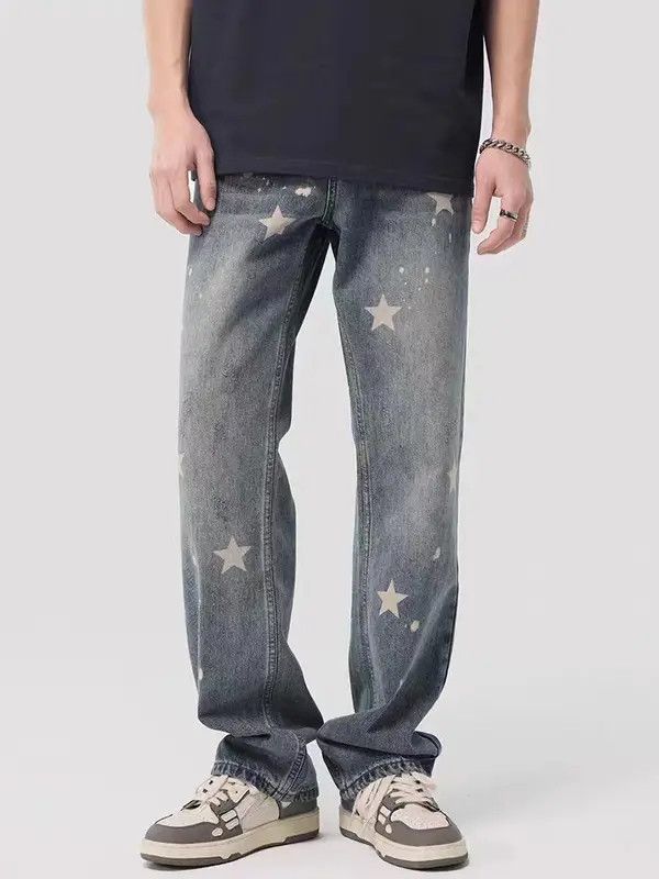 VIBE Vintage Star Print High Street Jeans Size US 32 / EU 48 - 6 Thumbnail