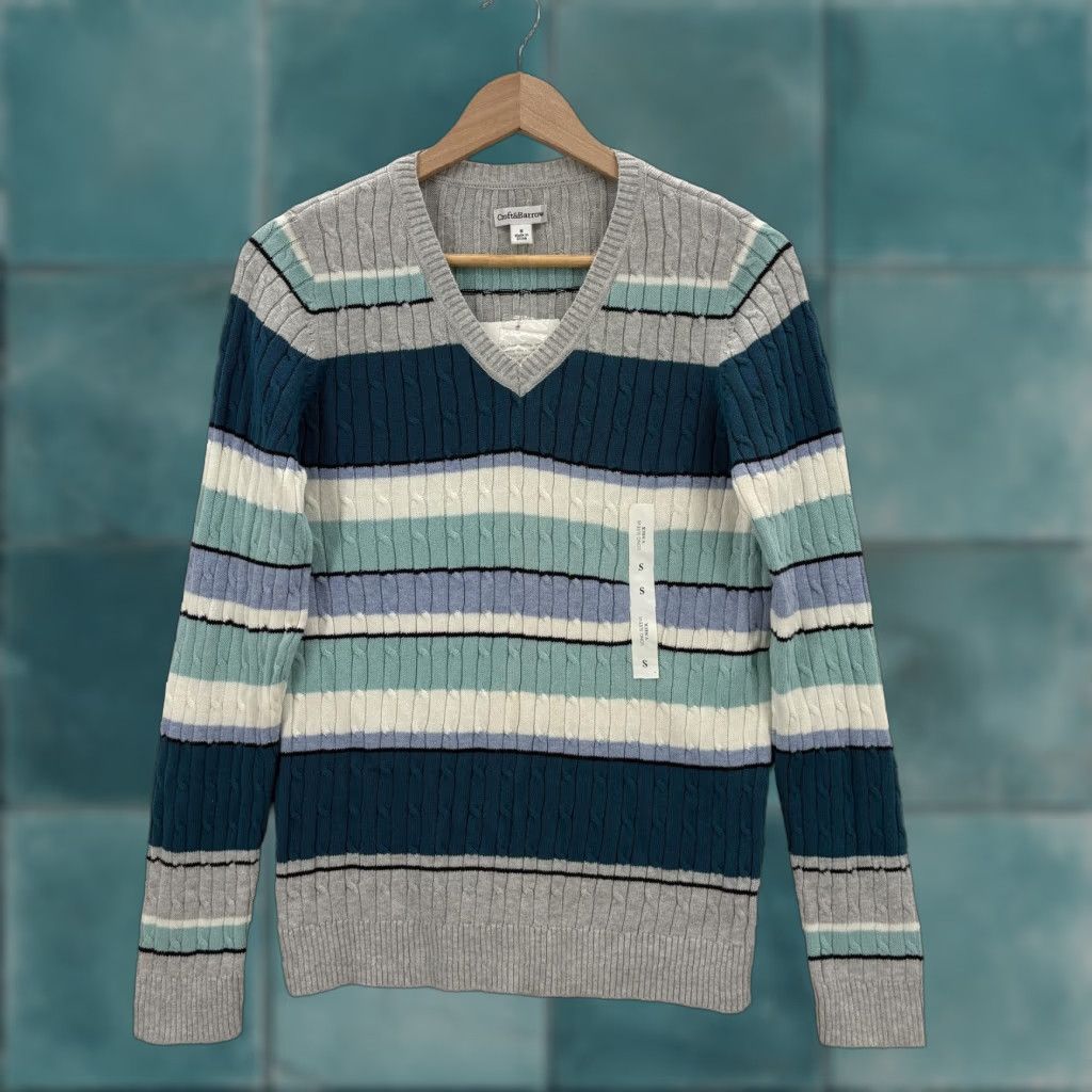 Croft & Barrow Croft & Barrow Womens Small Multicolor Stripe V Neck Cable Knit Sweater Preppy Size S / US 4 / IT 40 - 1 Thumbnail