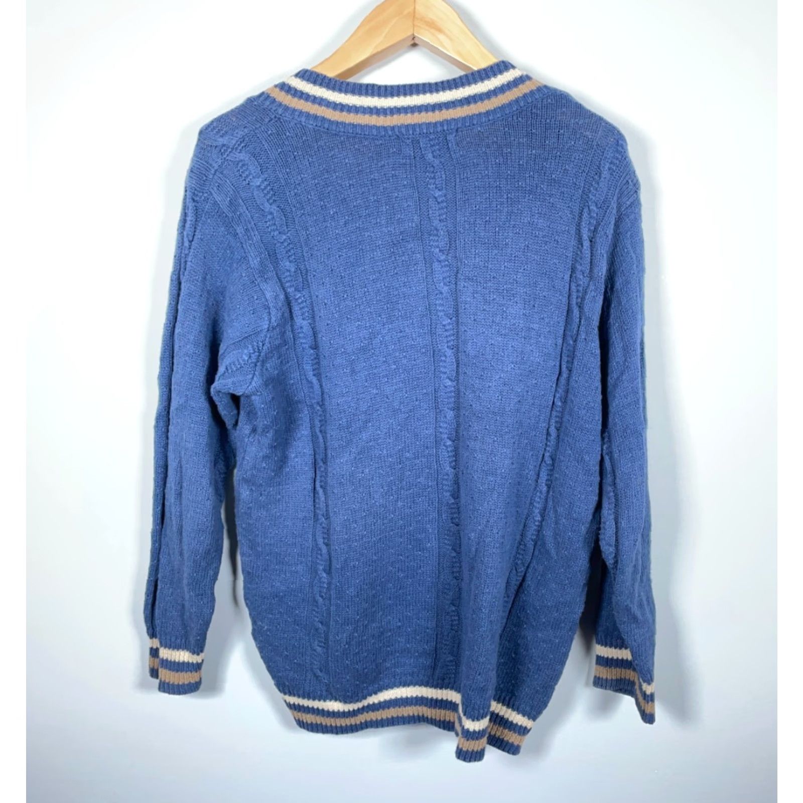 Vintage VINTAGE M.J. Carroll Sweater Shirt Women Oversized Deep V-Neck Knit 90s Blue Cotton Ramie Size S / US 4 / IT 40 - 2 Thumbnail